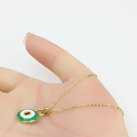 Gold Plated Green Evil Eye Pendant Necklace, XPNL0306 - Picture 8 of 13